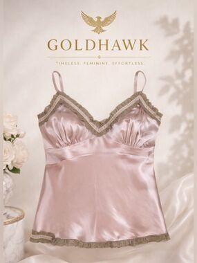 NWT Gold Hawk 100% Washable Silk Lace Trim Camisole Mauve Shadow Size L